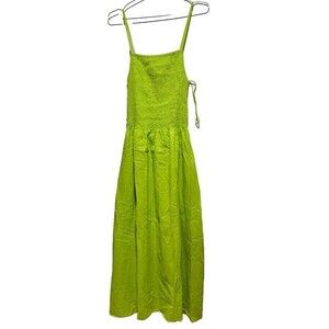 Faithfull The Brand Tergu Maxi Dress Mediu Green Poplin Smocked Adjustable Strap